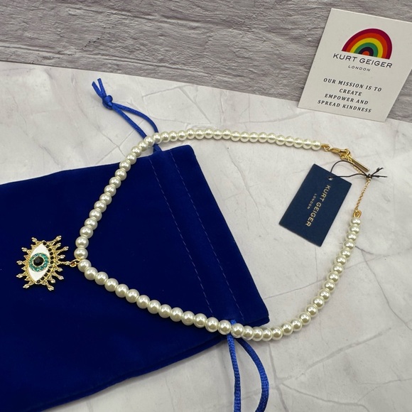 Kurt Geiger Evil Eye and Faux Pearl Necklace with Dust Bag NWT - Picture 3 of 6